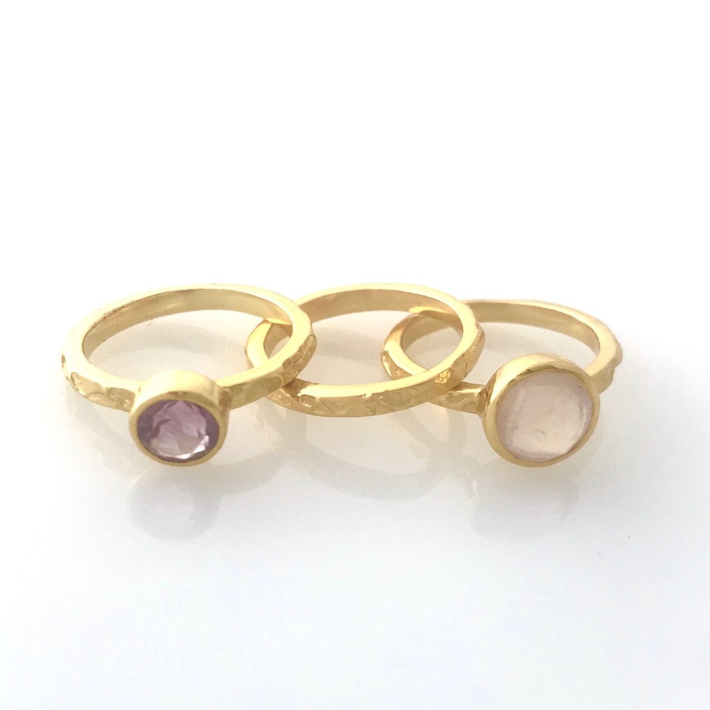 3 Piece Stone Gold Ring Set Size 6 & 7 Pink Purple